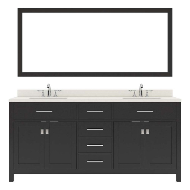 Virtu USA MD-2072-DWQSQ-ES-001 Caroline 72" Double Bath Vanity in Espresso with Dazzle White Top and Square Sink with Brushed Nickel Faucet and Mirror