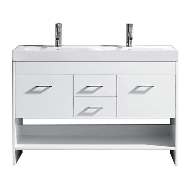 Virtu USA MD-423-C-WH-NM Gloria 48" Double Bath Vanity in White with White Ceramic Top and Square Sink with Polished Chrome Faucet