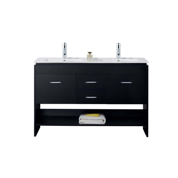 Virtu USA MD-423-THNB-ES-NM Gloria 48" Double Bath Vanity in Espresso with Slim White Ceramic Top and Square Sink with Polished Chrome Faucet