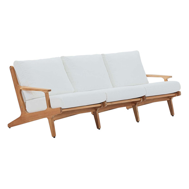 Modway Saratoga Outdoor Patio Premium Grade A Teak Wood Sofa EEI-2934-NAT-WHI Natural White