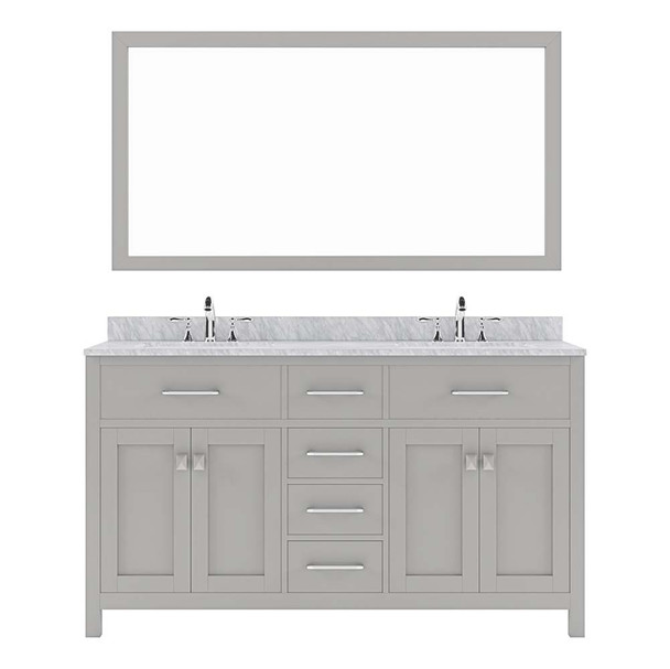 Virtu USA MD-2060-WMRO-CG-001 Caroline 60" Double Bath Vanity in Cashmere Grey with Marble Top and Round Sink with Brushed Nickel Faucet and Mirror