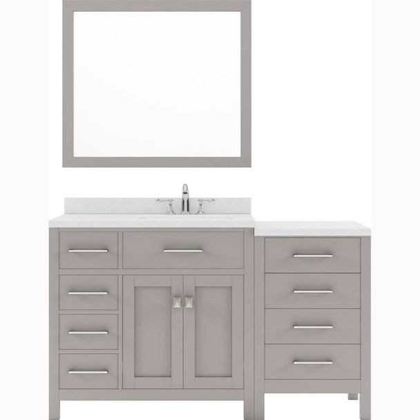 Virtu USA MS-2157L-DWQSQ-CG Caroline Parkway 57" Single Bath Vanity in Cashmere Grey with Dazzle White Top and Square Sink with Mirror