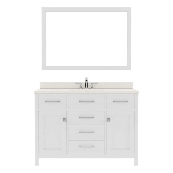 Virtu USA MS-2048-DWQSQ-WH-001 Caroline 48" Single Bath Vanity in White with Dazzle White Top and Square Sink with Brushed Nickel Faucet and Mirror