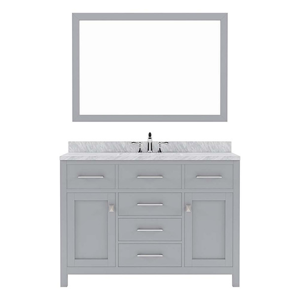 Virtu USA MS-2048-WMSQ-GR-001 Caroline 48" Single Bath Vanity in Grey with Marble Top and Square Sink with Brushed Nickel Faucet and Mirror