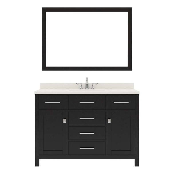 Virtu USA MS-2048-DWQSQ-ES-001 Caroline 48" Single Bath Vanity in Espresso with Dazzle White Top and Square Sink with Brushed Nickel Faucet and Mirror