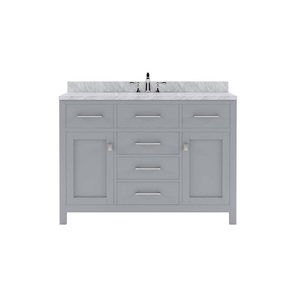 Virtu USA MS-2048-WMSQ-GR-001-NM Caroline 48" Single Bath Vanity in Grey with Marble Top and Square Sink with Brushed Nickel Faucet