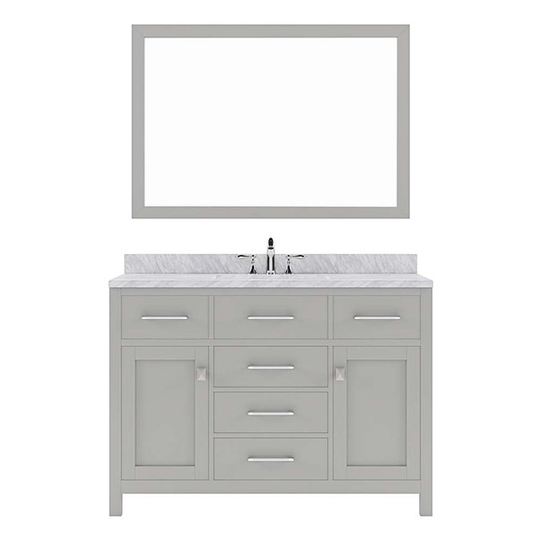 Virtu USA MS-2048-WMSQ-CG-002 Caroline 48" Single Bath Vanity in Cashmere Grey with Marble Top and Square Sink with Polished Chrome Faucet and Mirror