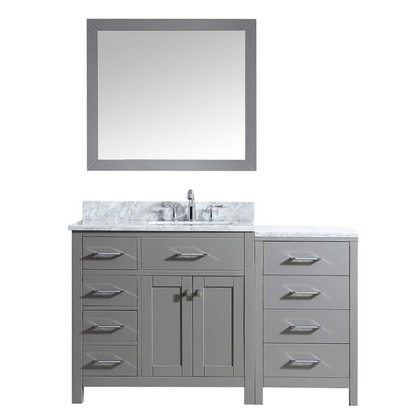 Virtu USA MS-2157L-WMSQ-CG-002 Caroline Parkway 57" Single Bath Vanity in Cashmere Grey with Marble Top and Square Sink with Polished Chrome Faucet and Mirror