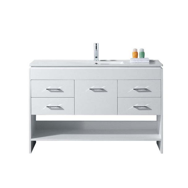 Virtu USA MS-575-THNB-WH-NM Gloria 48" Single Bath Vanity in White with Slim White Ceramic Top and Square Sink with Polished Chrome Faucet