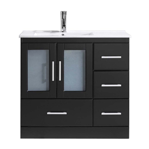 Virtu USA MS-6736-C-ES-NM Zola 36" Single Bath Vanity in Espresso with Slim White Ceramic Top and Square Sink with Polished Chrome Faucet