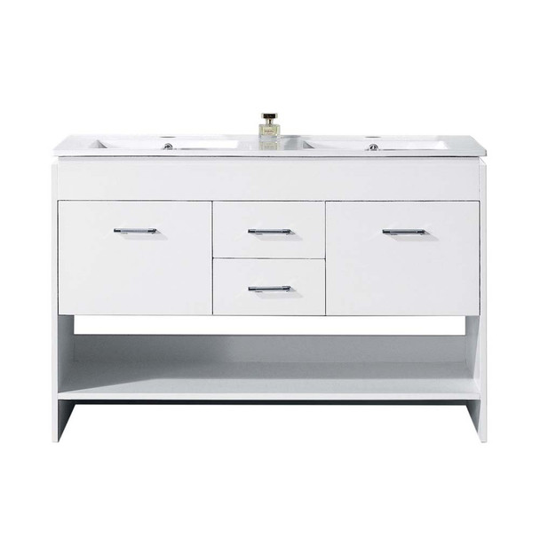 Virtu USA MD-423-THNB-WH-PRTSET1 Gloria 48" Double Bath Vanity in White with Slim White Ceramic Top and Square Sink
