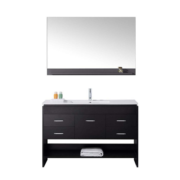 Virtu USA MS-575-THNB-ES Gloria 48" Single Bath Vanity in Espresso with Slim White Ceramic Top and Square Sink with Polished Chrome Faucet and Mirror