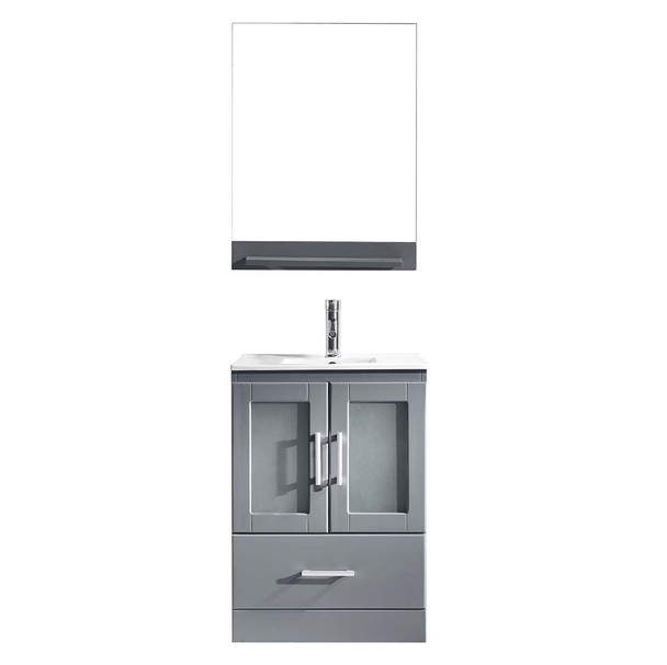 Virtu USA MS-6724-C-GR Zola 24" Single Bath Vanity in Grey with Slim White Ceramic Top and Square Sink with Polished Chrome Faucet and Mirror