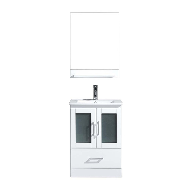 Virtu USA MS-6724-C-WH-001 Zola 24" Single Bath Vanity in White with Slim White Ceramic Top and Square Sink with Brushed Nickel Faucet and Mirror
