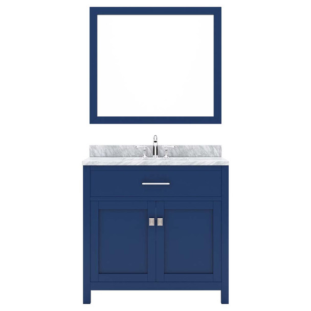 Virtu USA MS-2036-WMSQ-FB-001 Caroline 36" Single Bath Vanity in White with White Marble Top and Square Sink with Brushed Nickel Faucet and Mirror