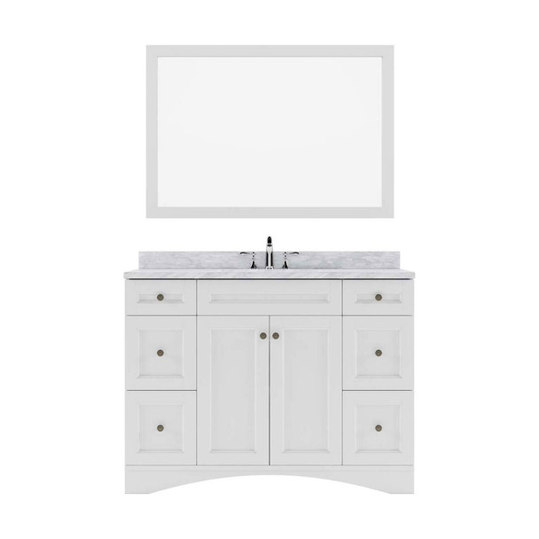 Virtu USA ES-32048-WMSQ-WH Elise 48" Single Bath Vanity in White with Marble Top and Square Sink with Mirror