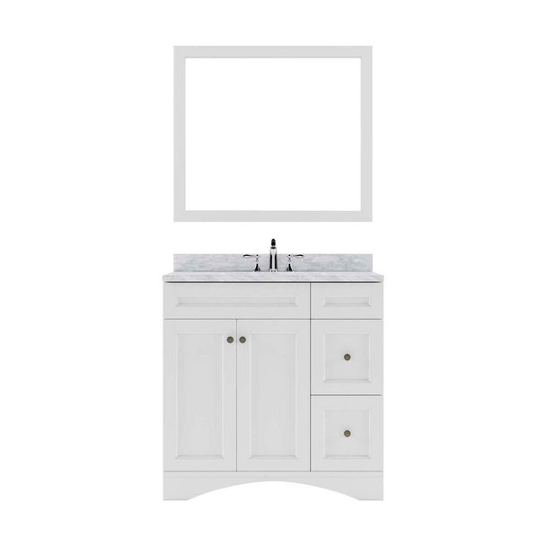 Virtu USA ES-32036-WMSQ-WH Elise 36" Single Bath Vanity in White with Marble Top and Square Sink with Mirror