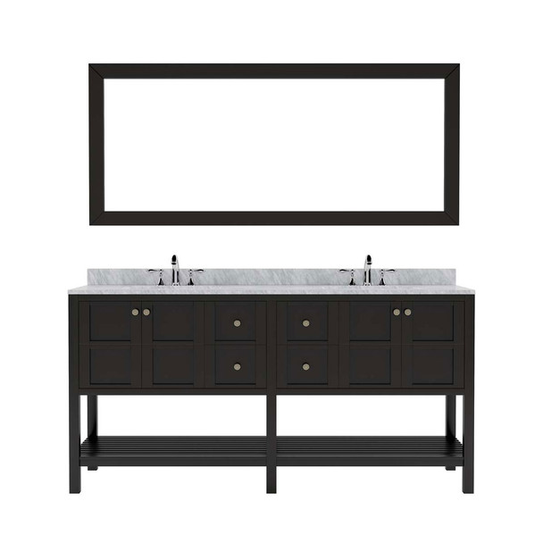 Virtu USA ED-30072-WMRO-ES Winterfell 72" Double Bath Vanity in Espresso with Marble Top and Round Sink with Mirror