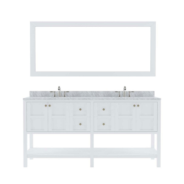 Virtu USA ED-30072-WMRO-WH Winterfell 72" Double Bath Vanity in White with Marble Top and Round Sink with Mirror