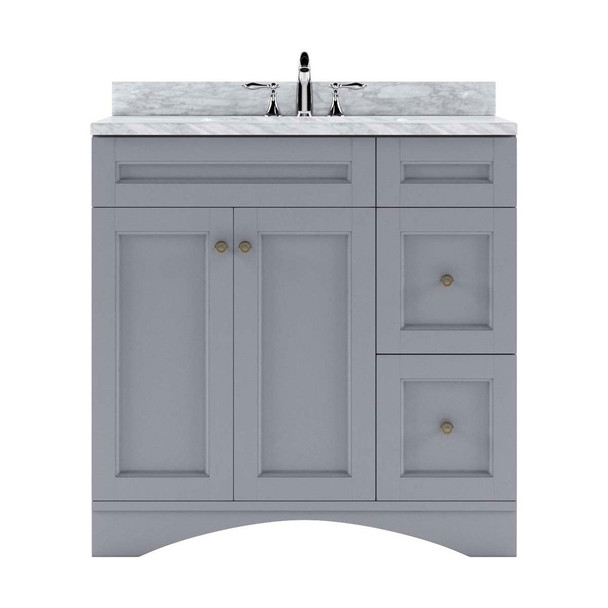 Virtu USA ES-32036-WMRO-GR-NM Elise 36" Single Bath Vanity in Grey with Marble Top and Round Sink