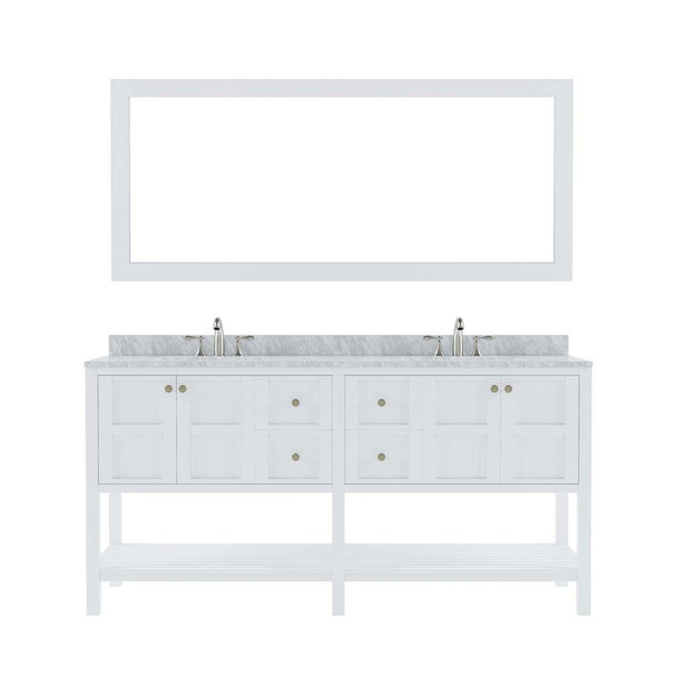 Virtu USA ED-30072-WMSQ-WH-001 Winterfell 72" Double Bath Vanity in White with Marble Top and Square Sink with Brushed Nickel Faucet and Mirror
