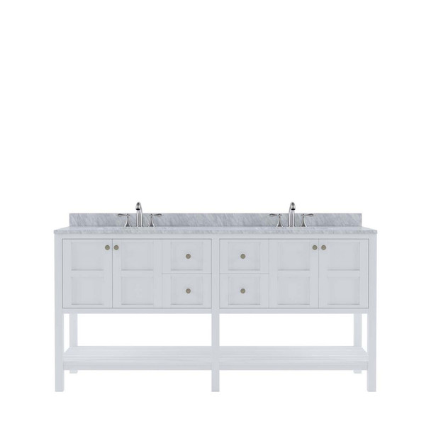 Virtu USA ED-30072-WMSQ-WH-NM Winterfell 72" Double Bath Vanity in White with Marble Top and Square Sink