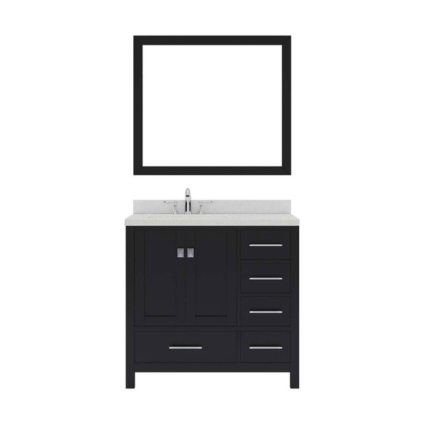 Virtu USA GS-50024-DWQSQ-ES-002 Caroline Avenue 24" Single Bath Vanity in Espresso with Dazzle White Top and Square Sink with Polished Chrome Faucet and Mirror