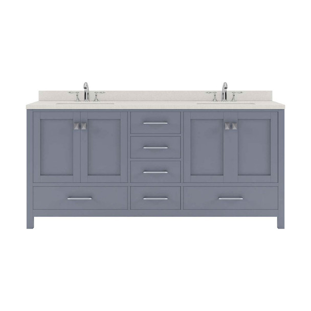 Virtu USA GD-50072-DWQRO-GR-NM Caroline Avenue 72" Double Bath Vanity in Grey with Dazzle White Top and Round Sink