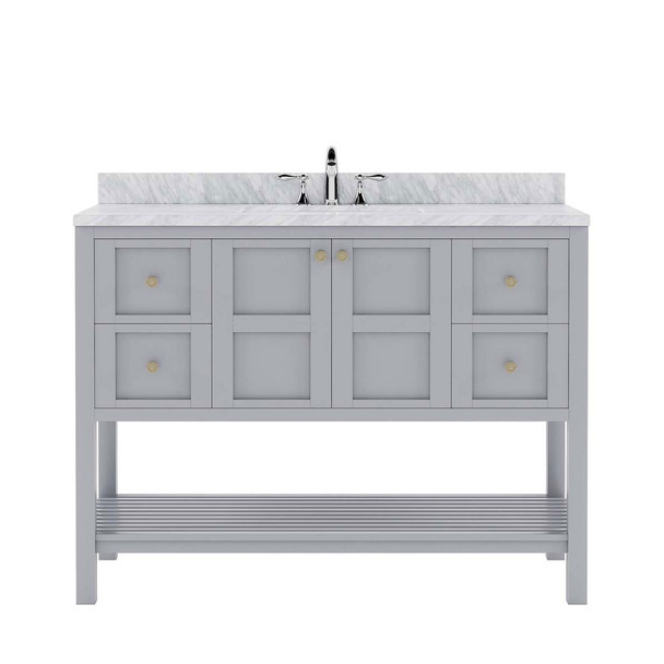 Virtu USA ES-30048-WMRO-GR-001-NM Winterfell 48" Single Bath Vanity in Grey with Marble Top and Round Sink with Brushed Nickel Faucet