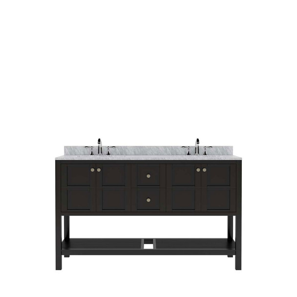 Virtu USA ED-30060-WMSQ-ES-001-NM Winterfell 60" Double Bath Vanity in Espresso with Marble Top and Square Sink with Brushed Nickel Faucet