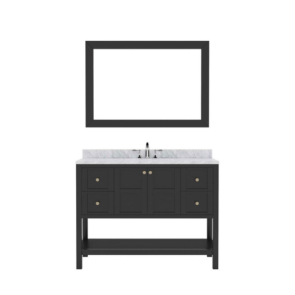 Virtu USA ES-30048-WMSQ-ES-002 Winterfell 48" Single Bath Vanity in Espresso with Marble Top and Square Sink with Polished Chrome Faucet and Mirror