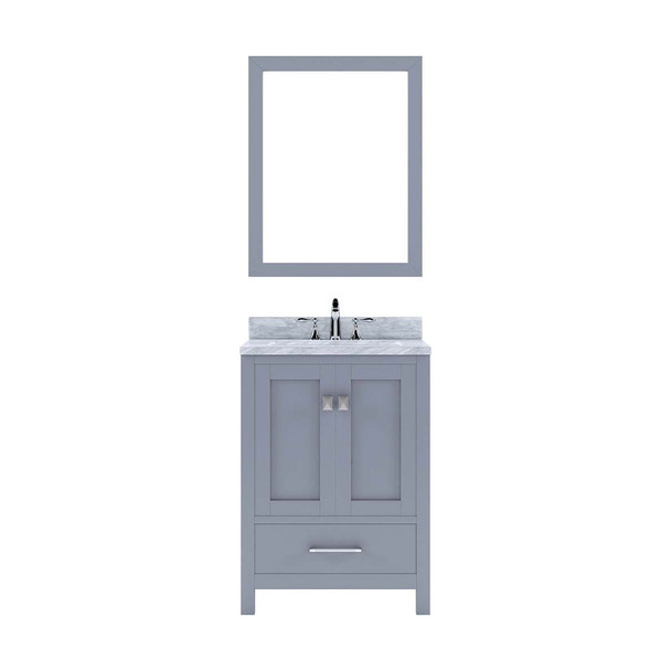 Virtu USA GS-50024-WMSQ-GR-002 Caroline Avenue 24" Single Bath Vanity in Grey with Marble Top and Square Sink with Polished Chrome Faucet and Mirror