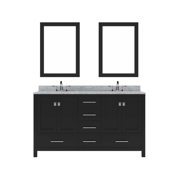 Virtu USA GD-50060-WMSQ-ES-020 Caroline Avenue 60" Double Bath Vanity in Espresso with Marble Top and Square Sink with Mirrors