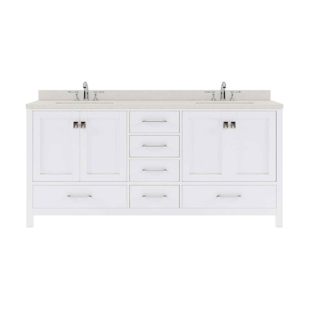 Virtu USA GD-50072-DWQSQ-WH-NM Caroline Avenue 72" Double Bath Vanity in White with Dazzle White Top and Square Sink