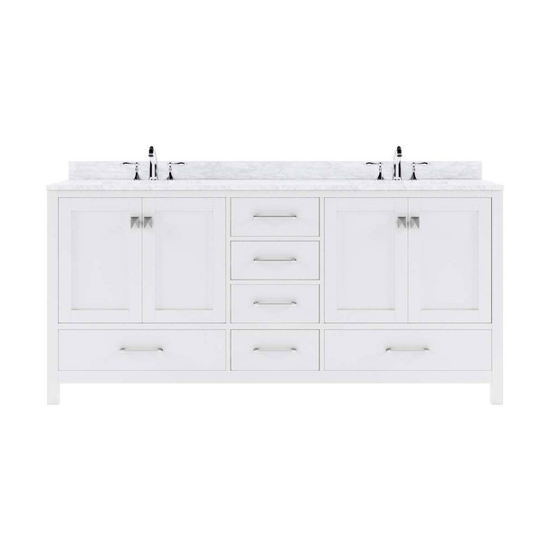 Virtu USA GD-50072-WMRO-WH-NM Caroline Avenue 72" Double Bath Vanity in White with Marble Top and Round Sink