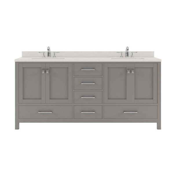 Virtu USA GD-50072-DWQSQ-CG-NM Caroline Avenue 72" Double Bath Vanity in Cashmere Grey with Dazzle White Top and Square Sink