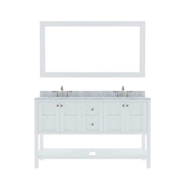 Virtu USA ED-30060-WMRO-WH Winterfell 60" Double Bath Vanity in White with Marble Top and Round Sink with Mirror