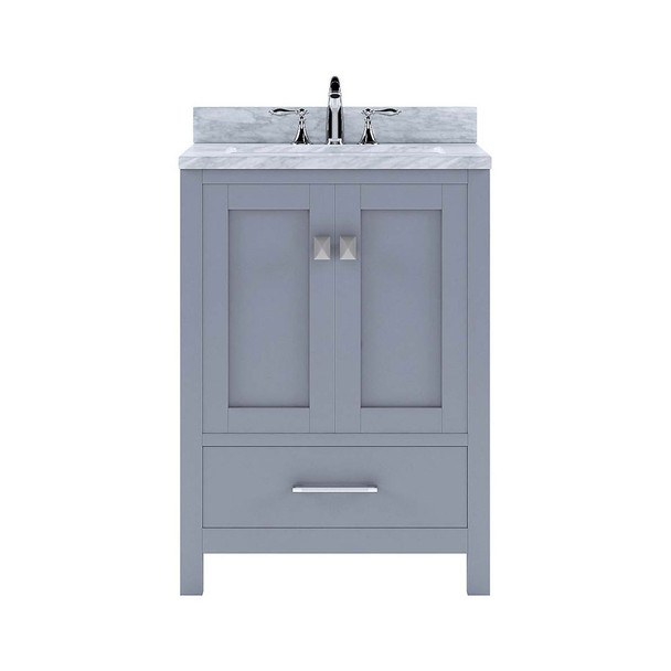 Virtu USA GS-50024-WMSQ-GR-NM Caroline Avenue 24" Single Bath Vanity in Grey with Marble Top and Square Sink