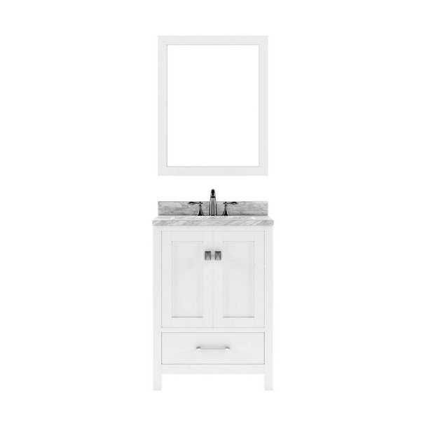 Virtu USA GS-50024-WMRO-WH-002 Caroline Avenue 24" Single Bath Vanity in White with Marble Top and Round Sink with Polished Chrome Faucet and Mirror