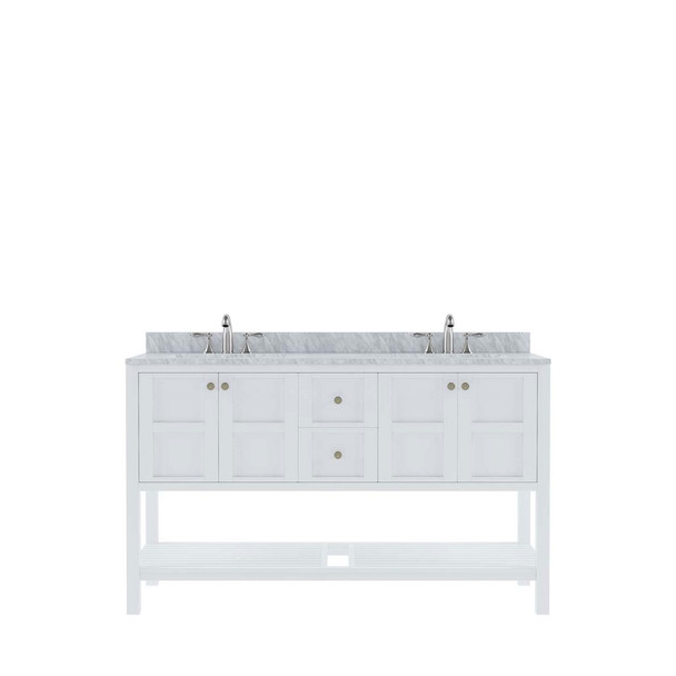 Virtu USA ED-30060-WMSQ-WH-002-NM Winterfell 60" Double Bath Vanity in White with Marble Top and Square Sink with Polished Chrome Faucet