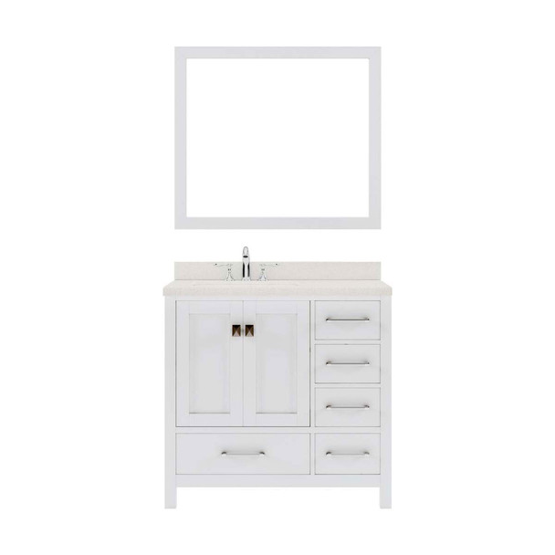 Virtu USA GS-50024-DWQRO-WH Caroline Avenue 24" Single Bath Vanity in White with Dazzle White Top and Round Sink with Mirror