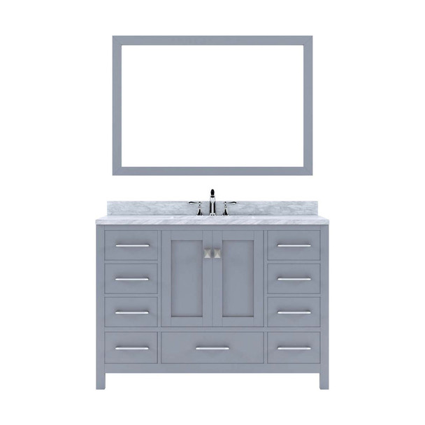 Virtu USA GS-50048-WMSQ-GR-001 Caroline Avenue 48" Single Bath Vanity in Grey with Marble Top and Square Sink with Brushed Nickel Faucet and Mirror