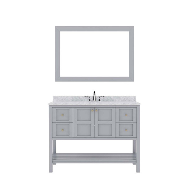 Virtu USA ES-30048-WMSQ-GR-002 Winterfell 48" Single Bath Vanity in Grey with Marble Top and Square Sink with Polished Chrome Faucet and Mirror