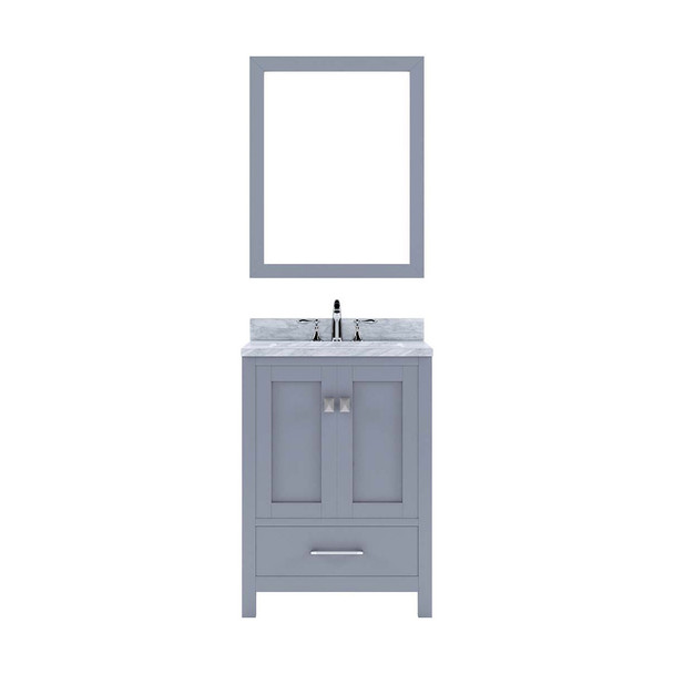 Virtu USA GS-50024-WMRO-GR-001 Caroline Avenue 24" Single Bath Vanity in Grey with Marble Top and Round Sink with Brushed Nickel Faucet and Mirror