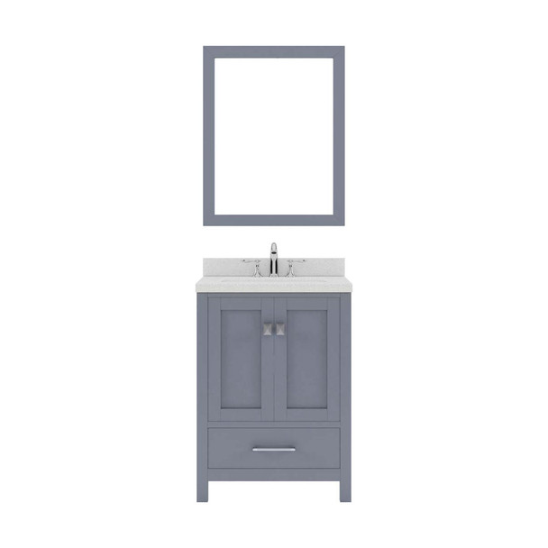 Virtu USA GS-50024-DWQSQ-GR-001 Caroline Avenue 24" Single Bath Vanity in Grey with Dazzle White Top and Square Sink with Brushed Nickel Faucet and Mirror