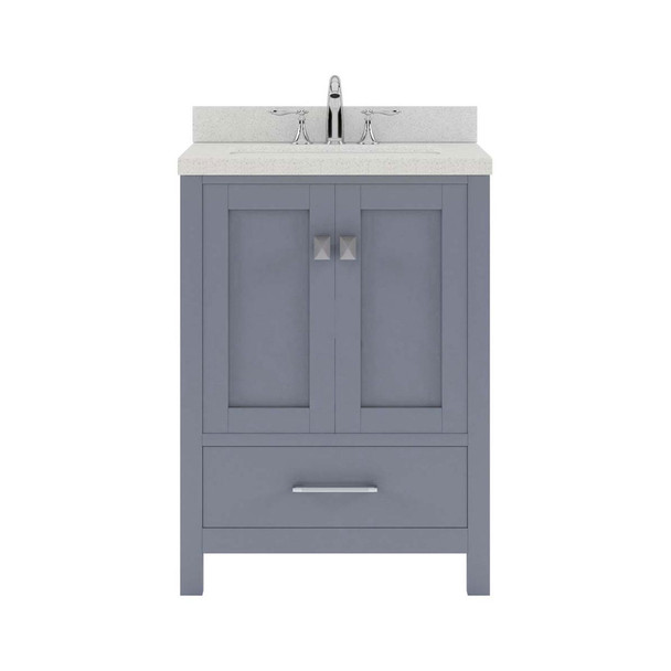 Virtu USA GS-50024-DWQSQ-GR-NM Caroline Avenue 24" Single Bath Vanity in Grey with Dazzle White Top and Square Sink