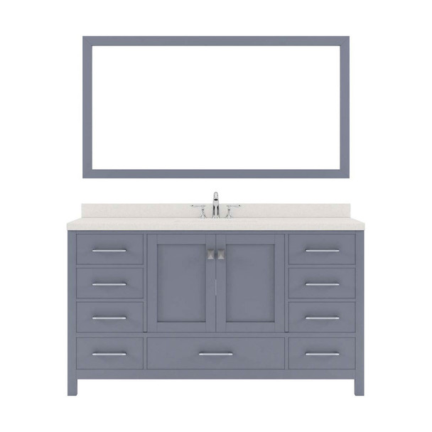 Virtu USA GS-50060-DWQSQ-GR Caroline Avenue 60" Single Bath Vanity in Grey with Dazzle White Top and Square Sink with Mirror