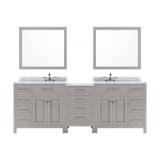 Virtu USA MD-2193-WMRO-CG Caroline Parkway 93" Double Bath Vanity in Cashmere Grey with Marble Top and Round Sink with Mirrors
