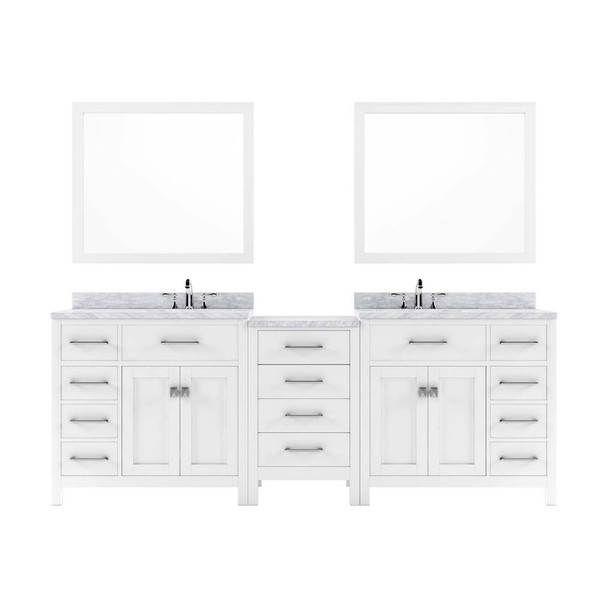 Virtu USA MD-2193-WMSQ-WH-002 Caroline Parkway 93" Double Bath Vanity in White with Marble Top and Square Sink with Polished Chrome Faucet and Mirrors