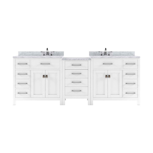 Virtu USA MD-2193-WMSQ-WH-NM Caroline Parkway 93" Double Bath Vanity in White with Marble Top and Square Sink